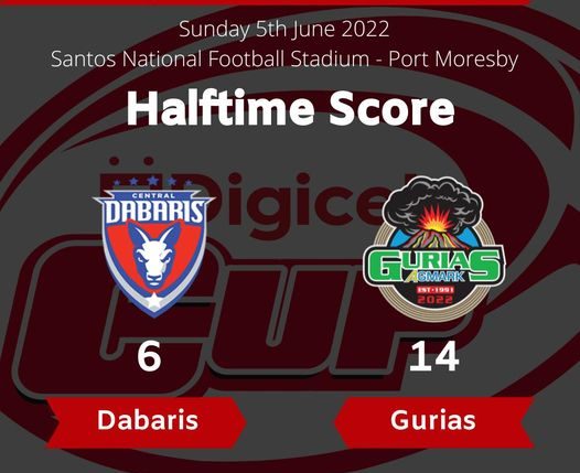 The Rabaul Gurias were infront at halftime here at the Santos National Football Stadium in Port Moresby